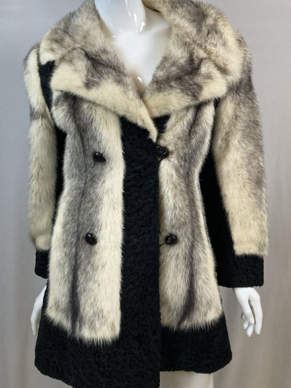 Kramers New Haven Women's Stylish Fur Coat Two Tone Black Trim